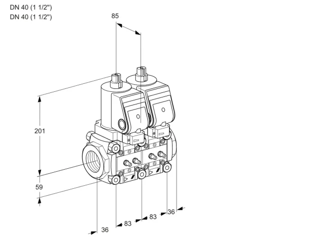 Kromschroder VCS 3T40N/40N05NNQSR/MMMM/PPPP — двойной электромагнитный газовый клапан — 88101015