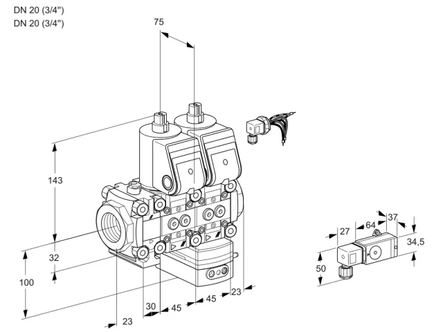 Kromschroder VCV 1E20R/20R05FNVKWR/2-PP/PPPP — двойной электромагнитный газовый клапан — 88106987