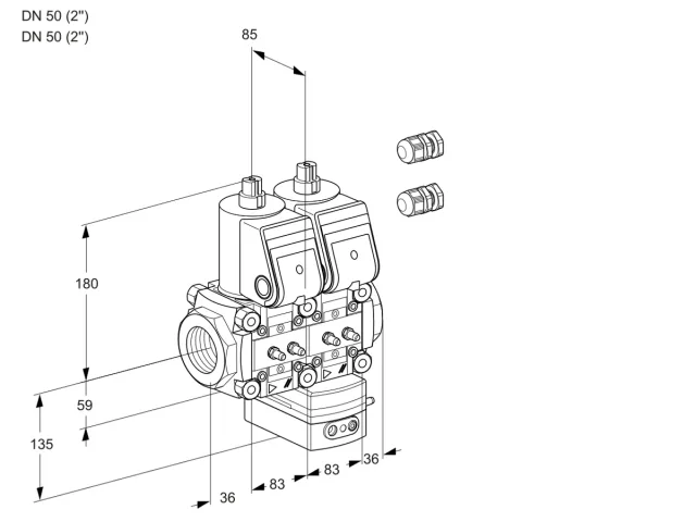 Kromschroder VCG 3E50R/50R05NGEWR3/MMMM/PPPP — двойной электромагнитный газовый клапан — 88100787