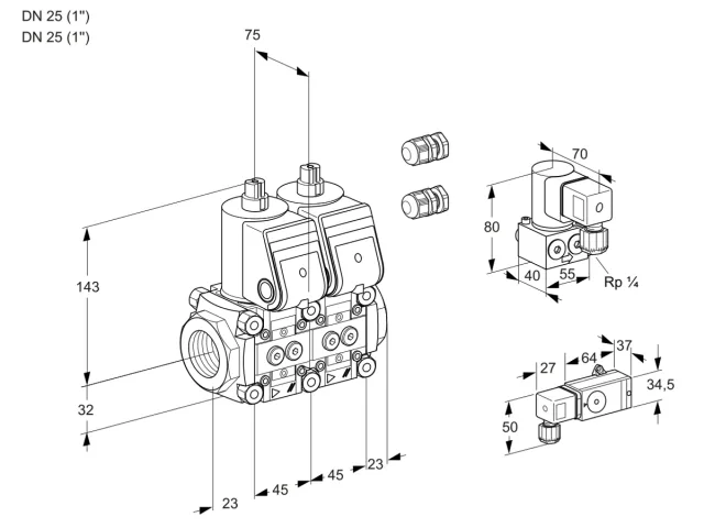 Kromschroder VCS 1E25R/25R05NNWR3/PPPP/ZYPP — двойной электромагнитный газовый клапан — 88101199