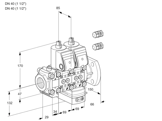 Kromschroder VCH 2E40R/40F05FNHEWR3/PPPP/PPPP — двойной электромагнитный газовый клапан — 88101629