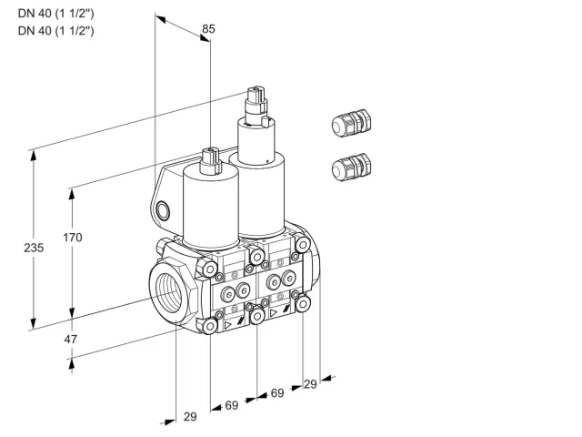 Kromschroder VCS 2E40R/40R05NLWL3/PPPP/PPPP — двойной электромагнитный газовый клапан — 88100896
