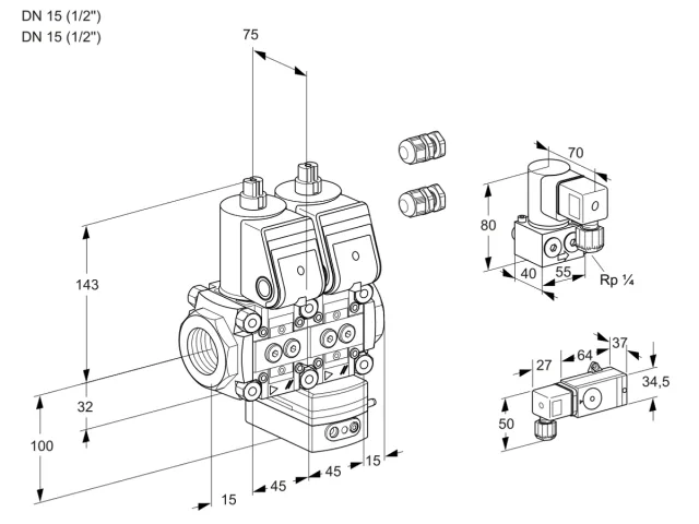 Kromschroder VCV 1E15R/15R05NVKWR3/2--4/PPZY — двойной электромагнитный газовый клапан — 88105603