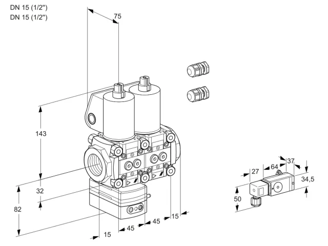 Kromschroder VCD 1E15R/15R05D-100NWL3/PPPP/PP-3 — двойной электромагнитный газовый клапан — 88105458
