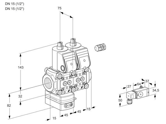 Kromschroder VCD 1E15R/15R05D-100NWR/PP2-/PPPP — двойной электромагнитный газовый клапан — 88105210