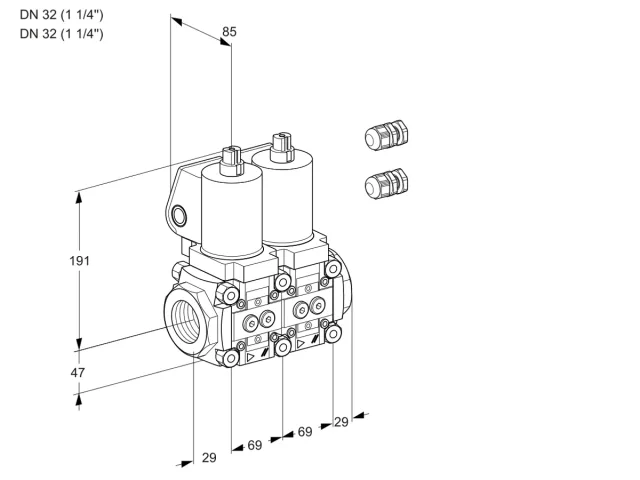 Kromschroder VCS 2E32R/32R05NNWGL3/PPPP/PPPP — двойной электромагнитный газовый клапан — 88103400