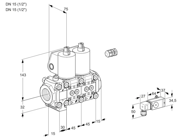 Kromschroder VCS 1E15R/15R05FNNWL/PPPP/2--3 — двойной электромагнитный газовый клапан — 88104476