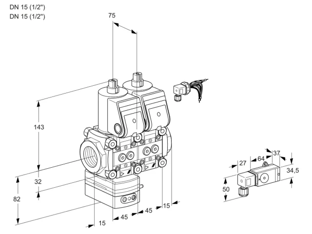 Kromschroder VCD 1E15R/15R05D-100NQR/PPPP/2-PP — двойной электромагнитный газовый клапан — 88107228