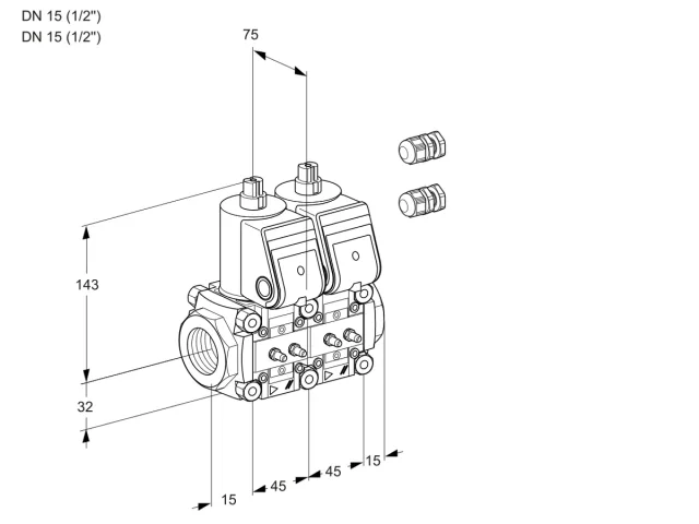 Kromschroder VCS 1E15R/15R05NNQR3/MMMM/PPPP — двойной электромагнитный газовый клапан — 88102750