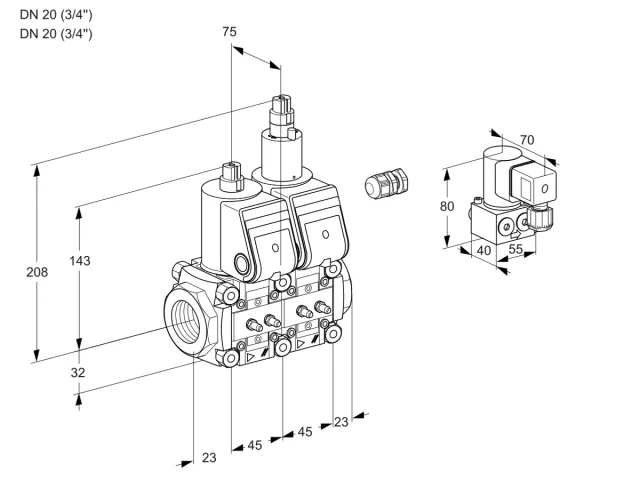 Kromschroder VCS 1E20R/20R05NLWR/MMMM/PPBY — двойной электромагнитный газовый клапан — 88100889