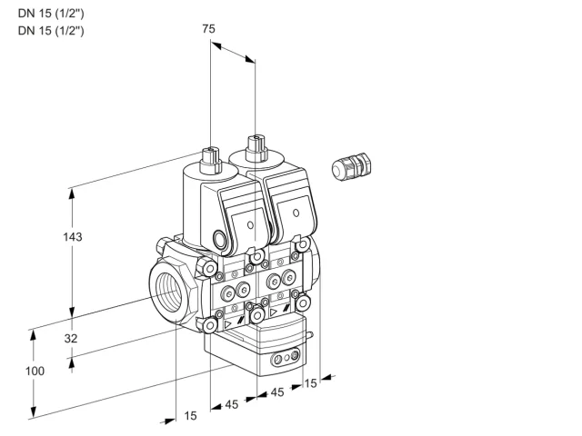 Kromschroder VCV 1E15R/15R05NVKWR/PPPP/PPPP — двойной электромагнитный газовый клапан — 88105645