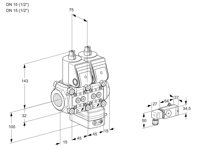 Kromschroder VCV 1E15R/15R05NVKWR/2-PP/PPPP — двойной электромагнитный газовый клапан — 88104744