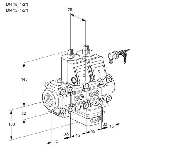 Kromschroder VCV 1E15R/15R05FNVKVWR/PPPP/PPPP — двойной электромагнитный газовый клапан — 88107444