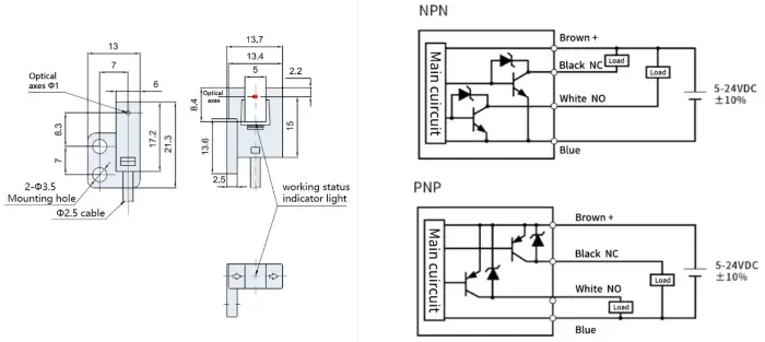 Миниатюрные щелевые датчики LANBAO PU05M-TGNR-F