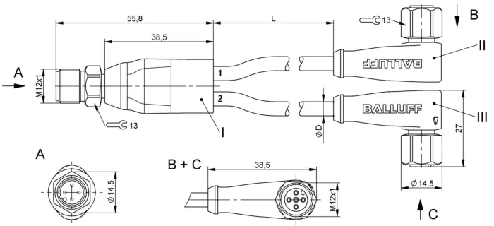 Y-образные разветвители для датчиков Balluff BCC0EWL