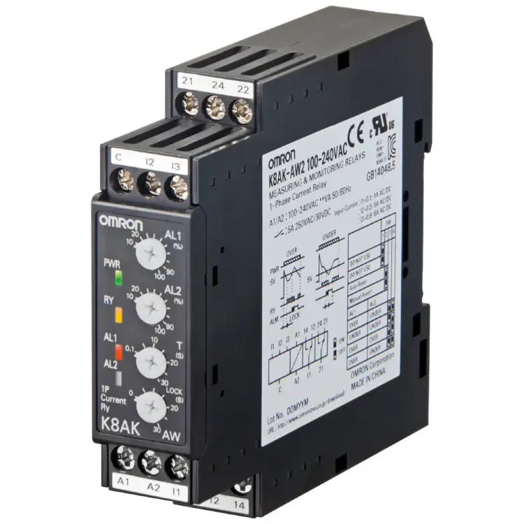 Однофазные реле контроля тока Omron K8AK-AW2 100-240VAC
