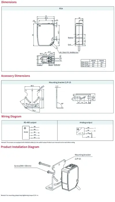 Лазерные датчики расстояния LANBAO PDA-CC100TGIM