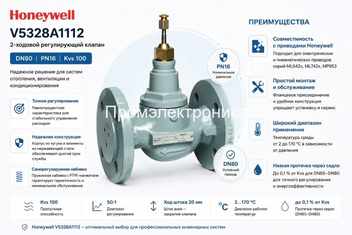Honeywell V5328A1112 2-х ходовой линейный фланцевый клапан