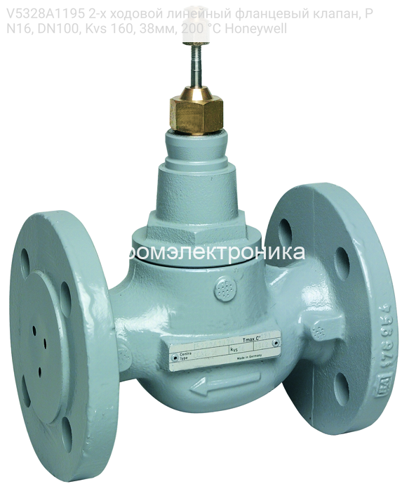 V5328A1195 2-х ходовой линейный фланцевый клапан, PN16, DN100, Kvs 160, 38мм, 200 °C Honeywell