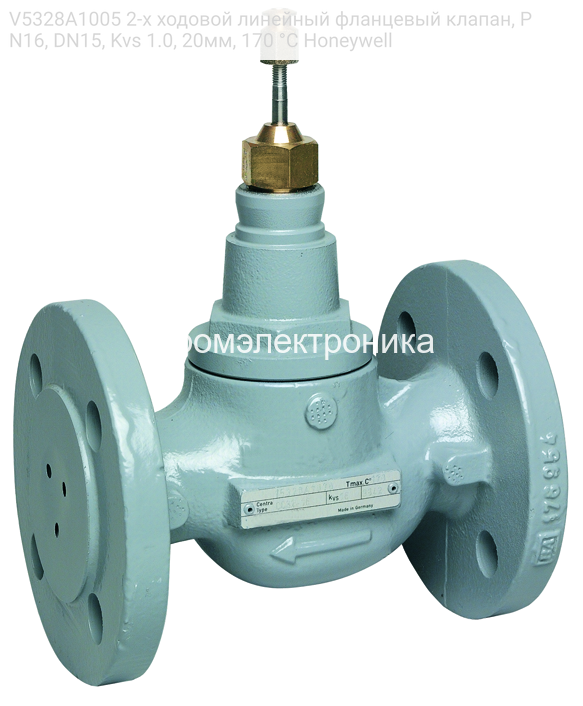 V5328A1005 2-х ходовой линейный фланцевый клапан, PN16, DN15, Kvs 1.0, 20мм, 170 °C Honeywell